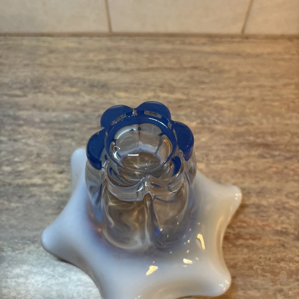 VTG Duncan Miller Canterbury Blue Opalescent Vase Dish 5